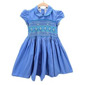 Valdenice Blue Smocked Dress Girls Button Belted Brasil 4T Cottagecore Prairie